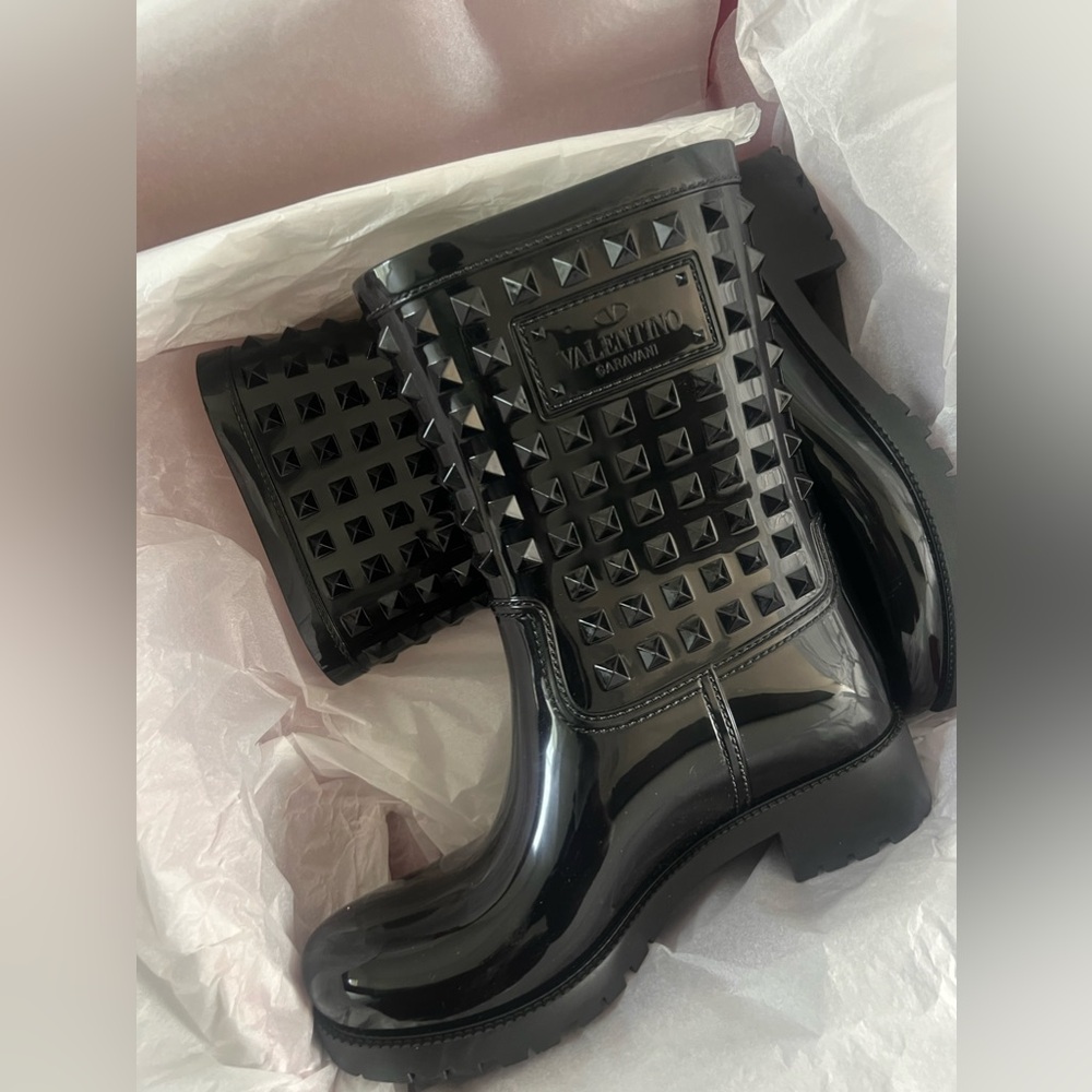Black Valentino studded rainboots